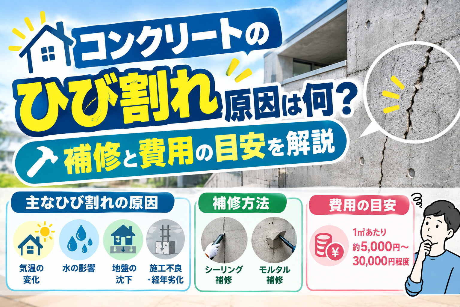 コンクリートのひび割れ原因は何？補修と費用の目安を解説の画像
