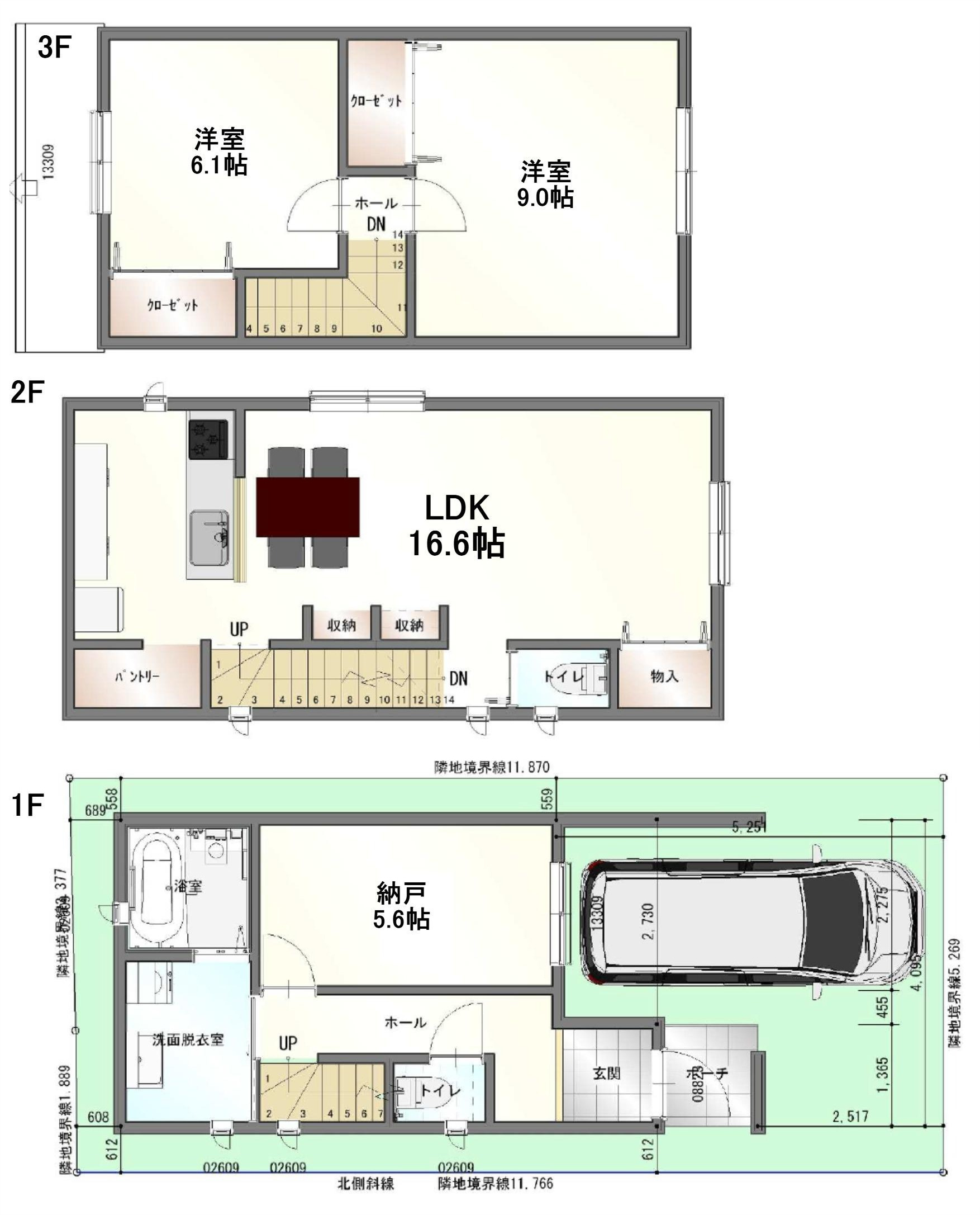 J様ご所有物件で検討した3階建て住宅の想定建築プラン