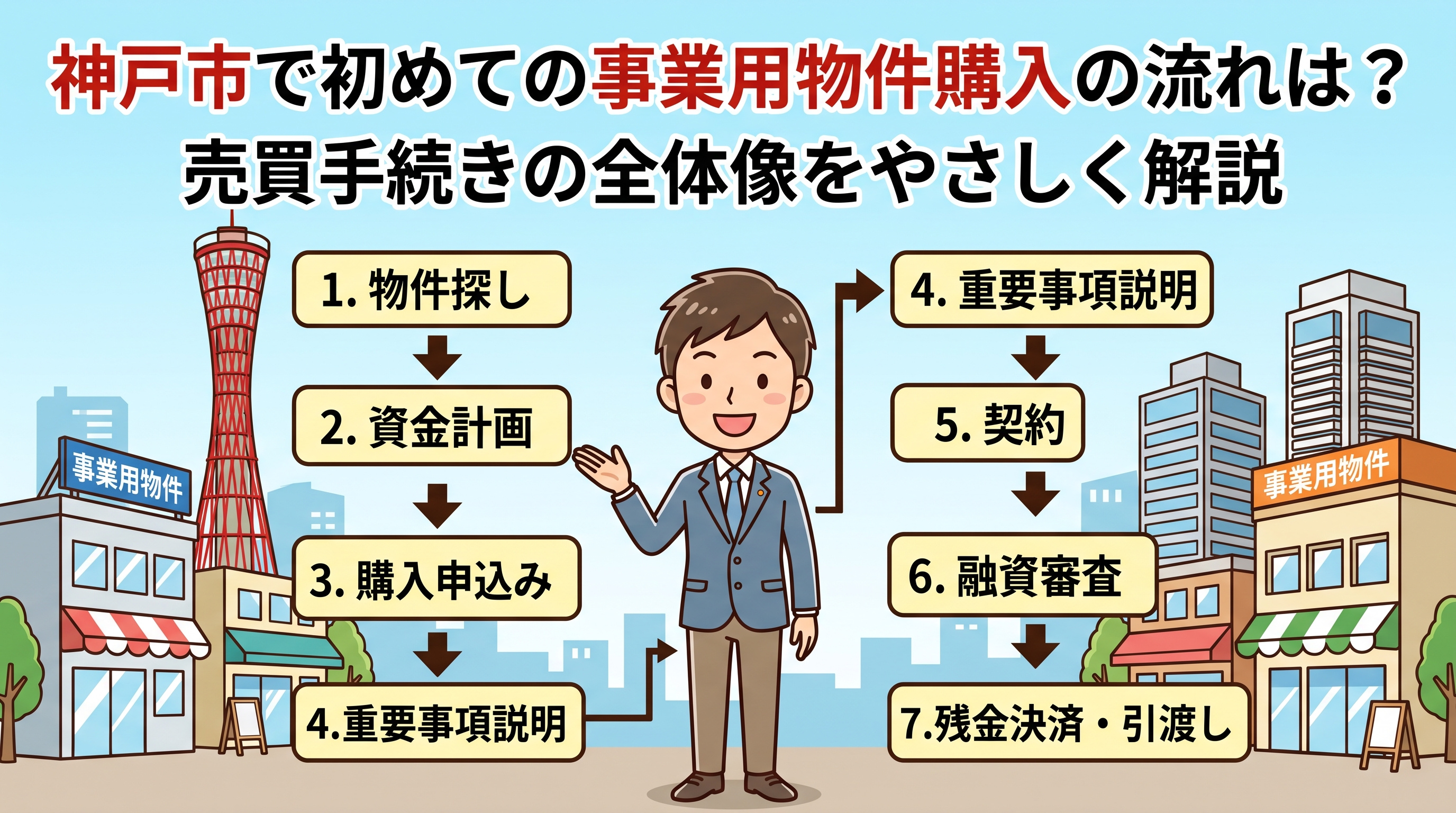神戸市で初めての事業用物件購入の流れは?売買手続きの全体像をやさしく解説の画像