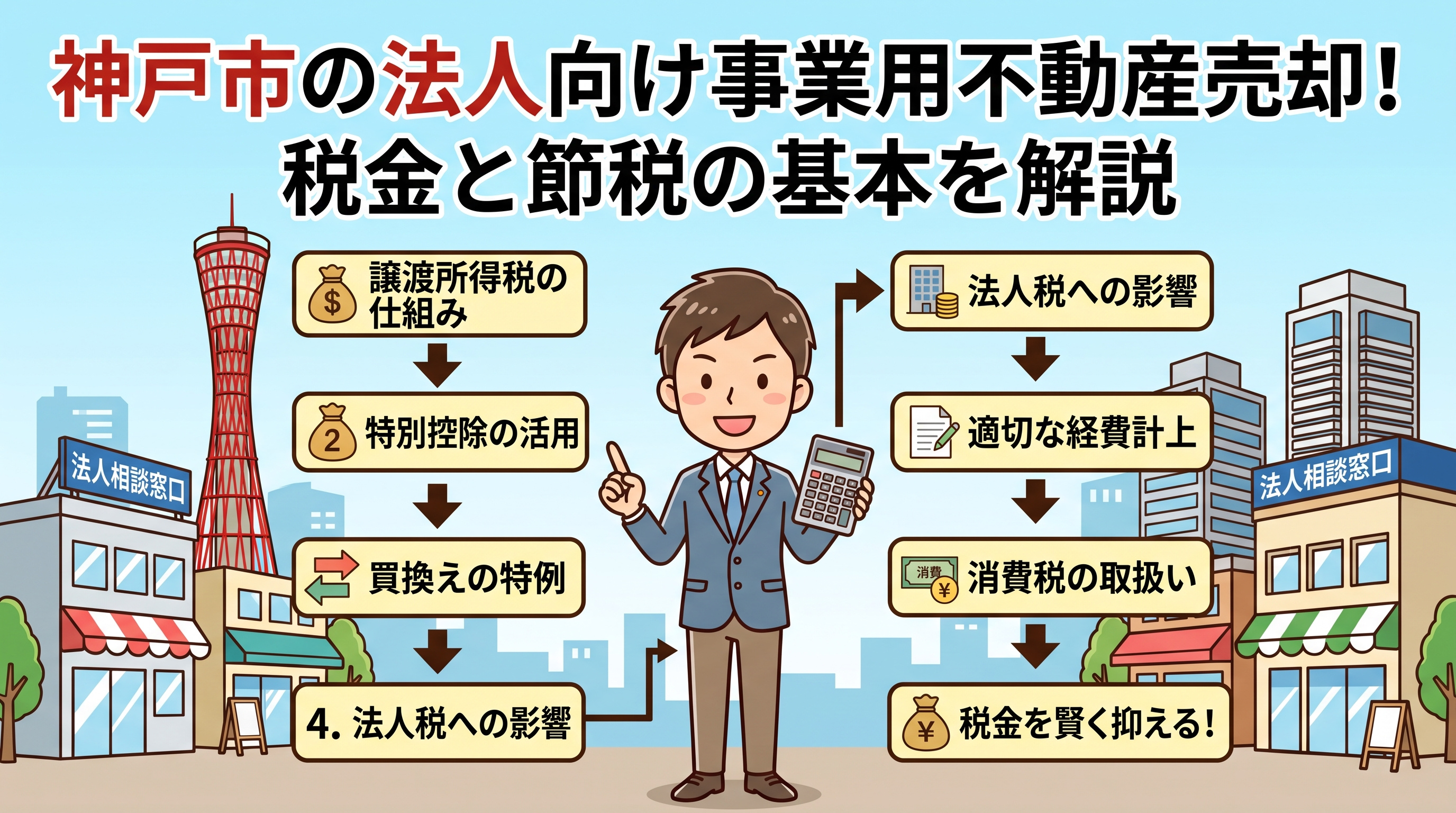 神戸市の法人向け事業用不動産売却!税金と節税の基本を解説の画像
