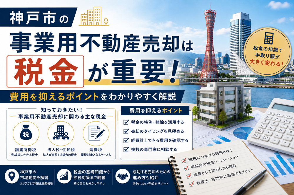神戸市の事業用不動産売却は税金が重要！費用を抑えるポイントをわかりやすく解説の画像