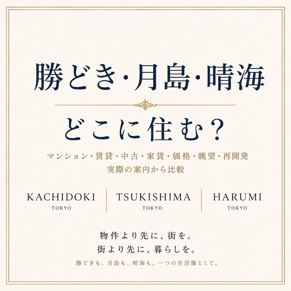 勝どき・月島・晴海はどこに住む？｜マンション・賃貸・中古・家賃・価格・眺望・再開発を実際の案内から比較の画像