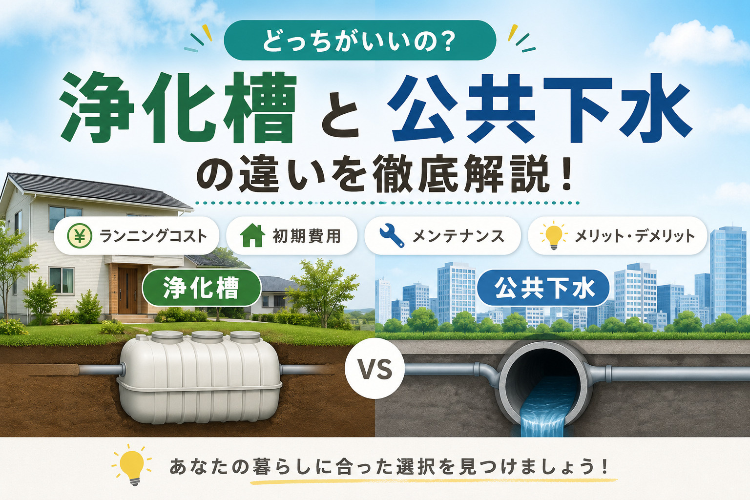 いわき市で知っておきたい浄化槽と公共下水の違い。初期費用・維持費・メンテナンスを比較の画像
