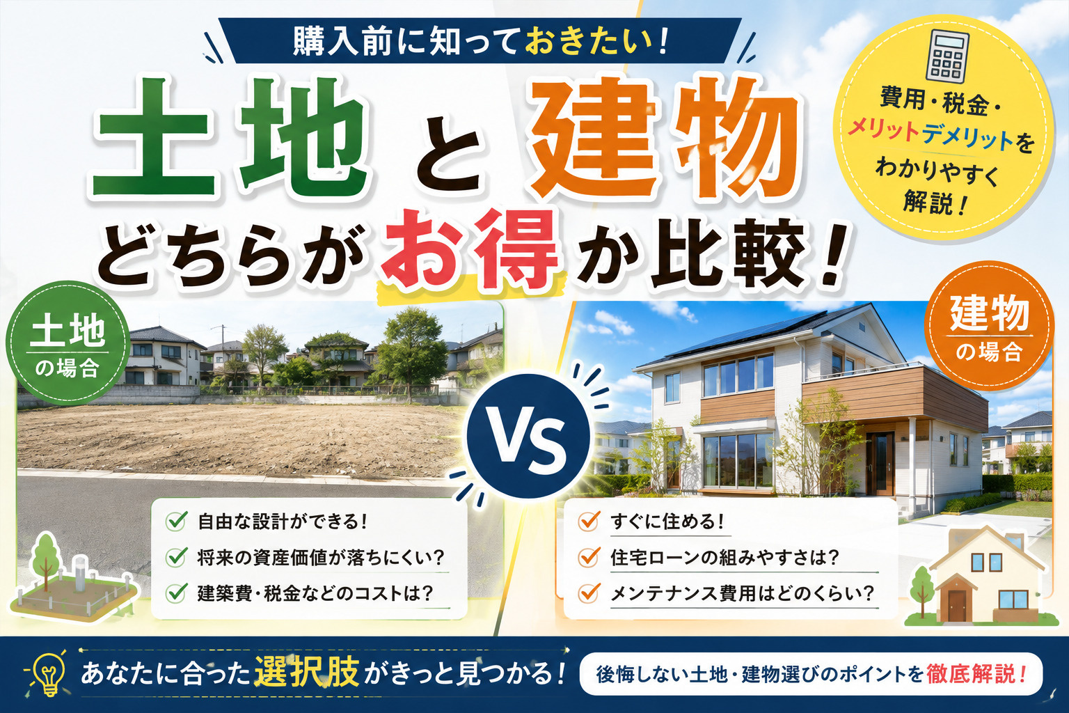 土地と建物どちらがお得か比較!建売との違いと判断ポイントを解説の画像