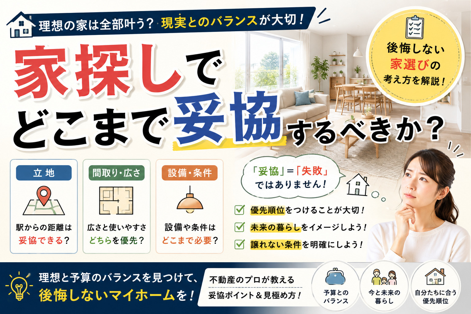 家探しでどこまで妥協するべきか?条件整理で後悔しない選び方を解説の画像
