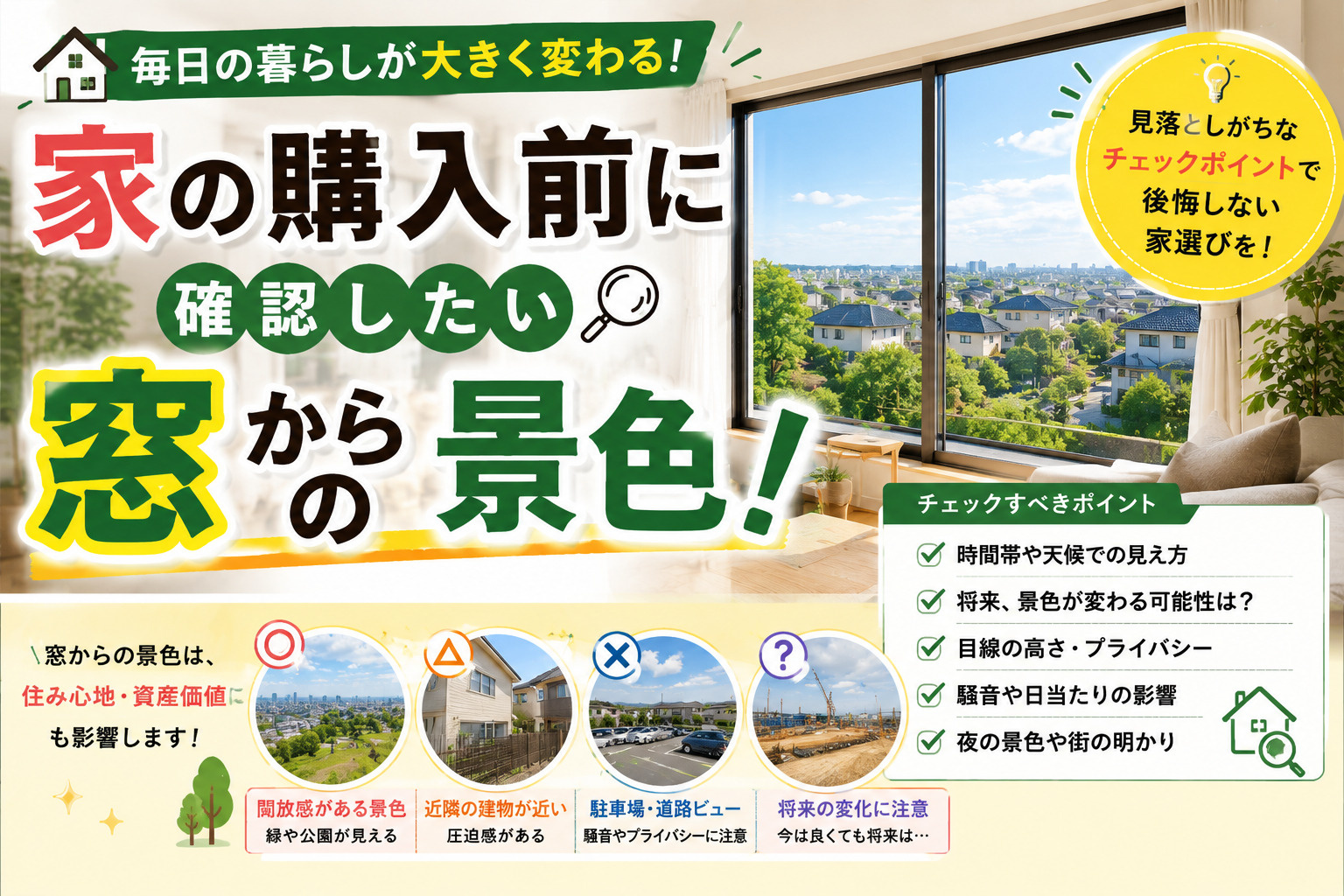 家の購入前に確認したい窓からの景色!日々の満足度を高める家選びのコツの画像