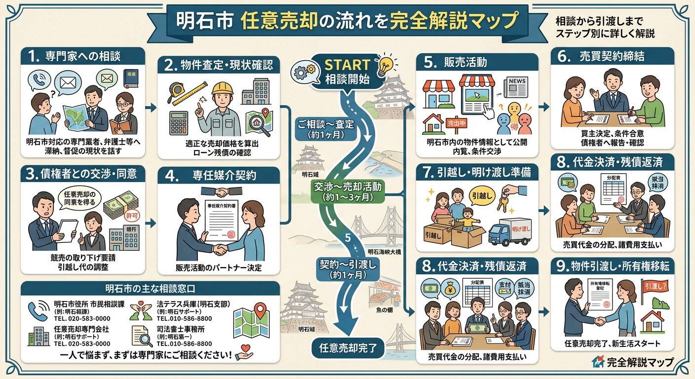 明石市の任意売却の流れ完全ガイド2025｜ステップ別手順・期間・費用・失敗しないコツまでの画像