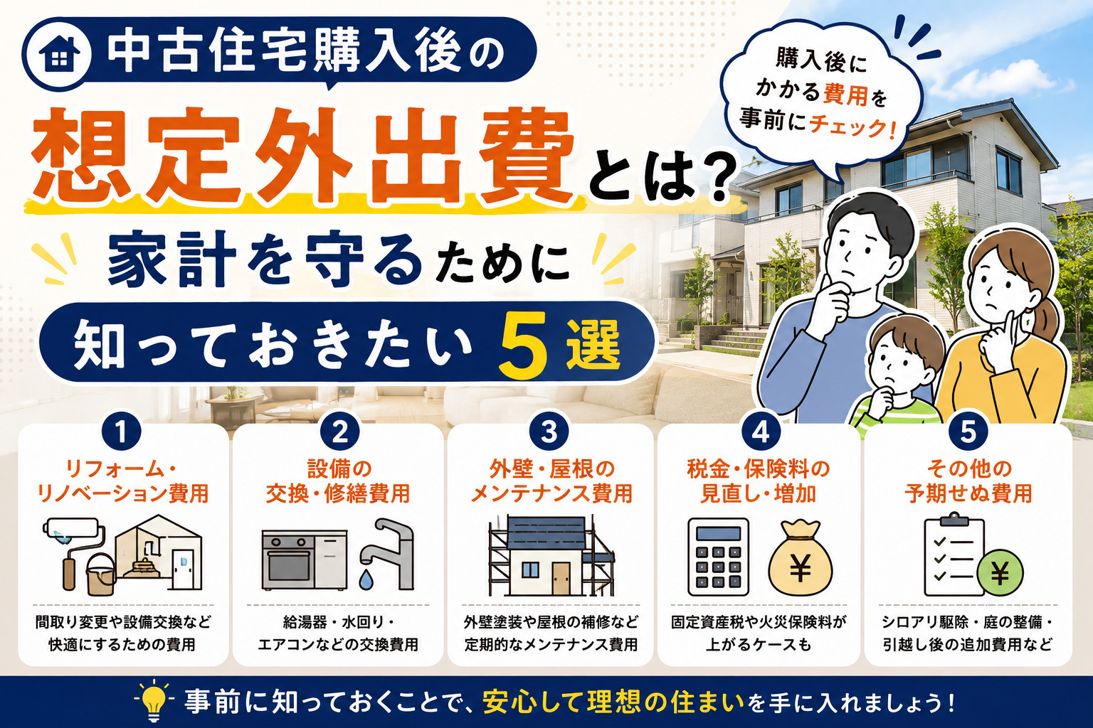 中古住宅購入後の想定外出費とは?家計を守るために知っておきたい5選の画像