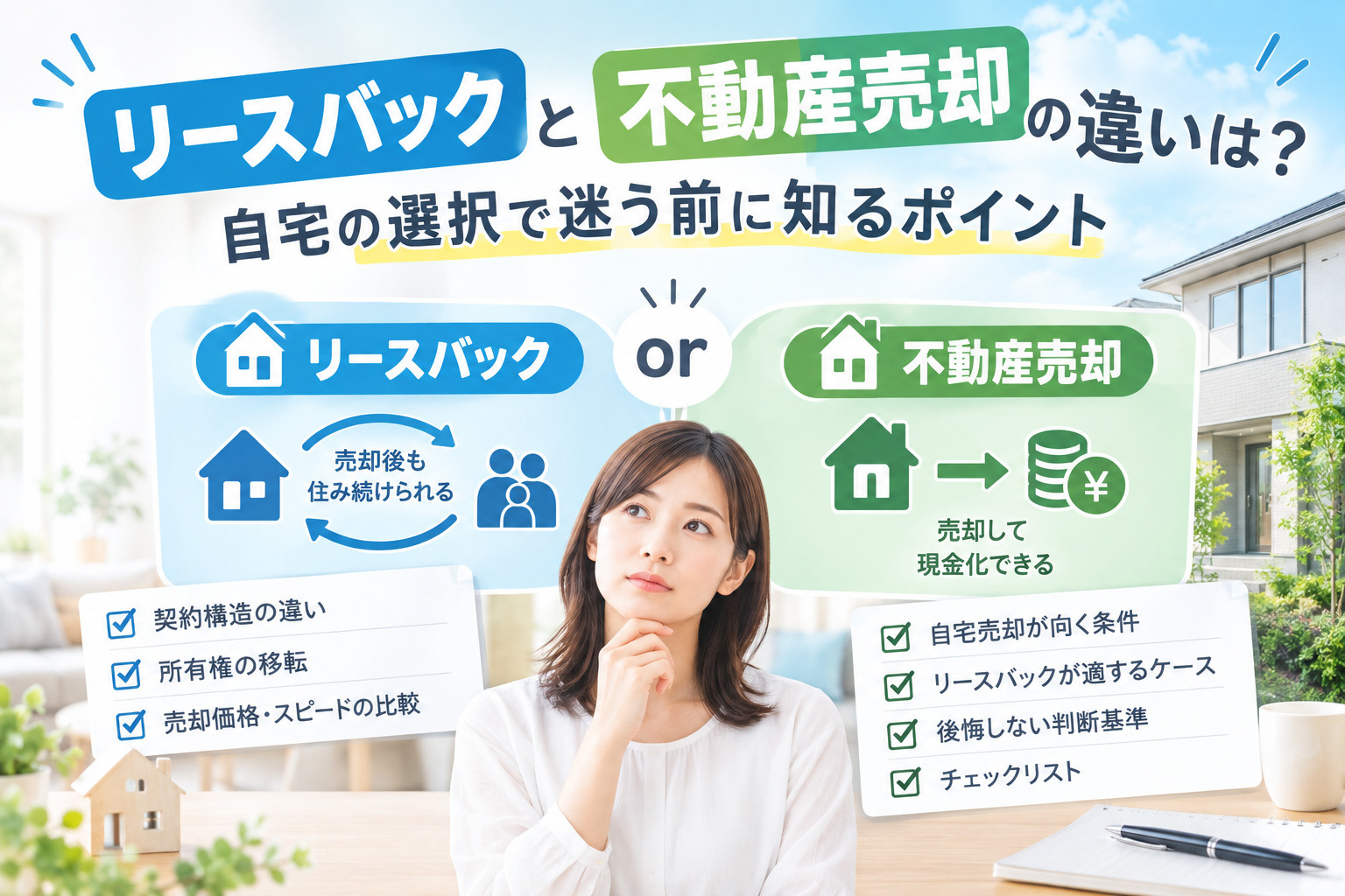 リースバックと不動産売却の違いは?自宅の選択で迷う前に知るポイントの画像