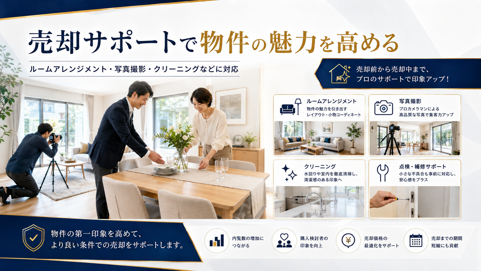 ルームアレンジメントや写真撮影などの売却サポート