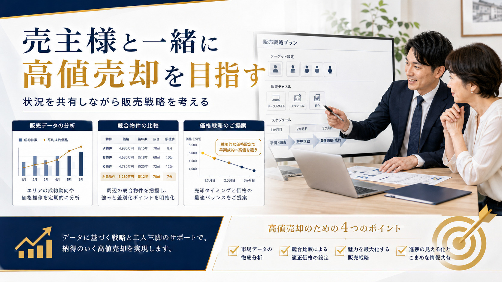 売主様と販売戦略を考え高値売却を目指す