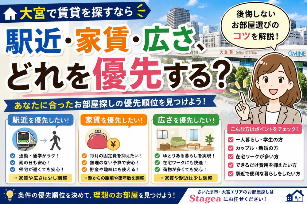 【大宮で賃貸を探すなら】駅近・家賃・広さ、どれを優先する？の画像