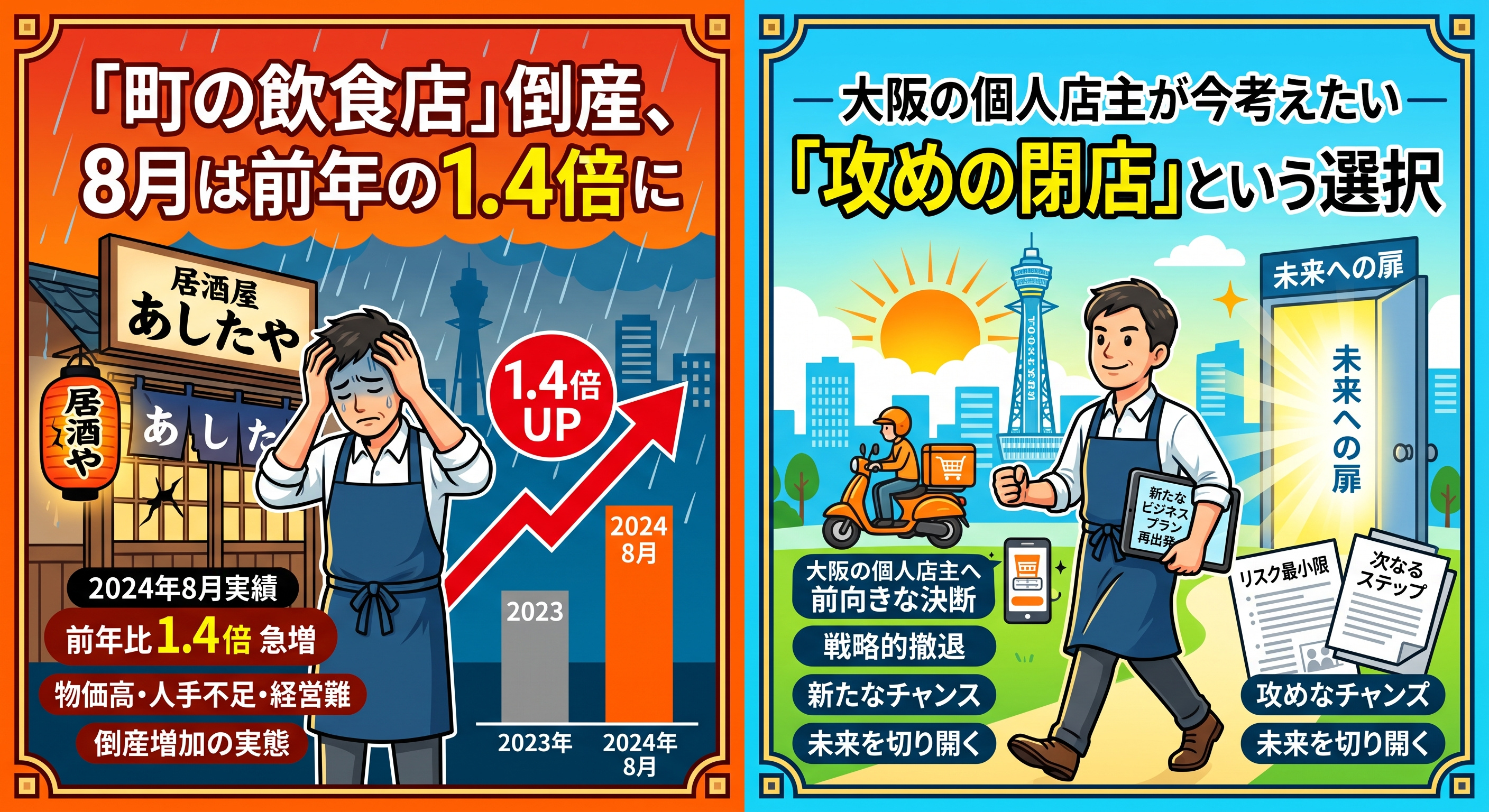 飲食店倒産8月80件、大阪個人店主の「攻めの閉店」術の画像