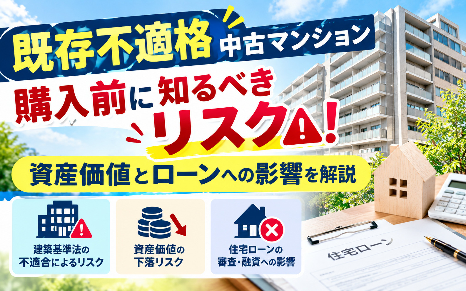 既存不適格中古マンション購入前に知るべきリスク！資産価値とローンへの影響を解説の画像