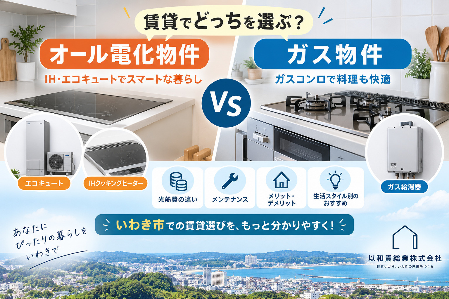 いわき市の賃貸でオール電化とガス物件はどっち?光熱費・メリット・デメリットを比較の画像