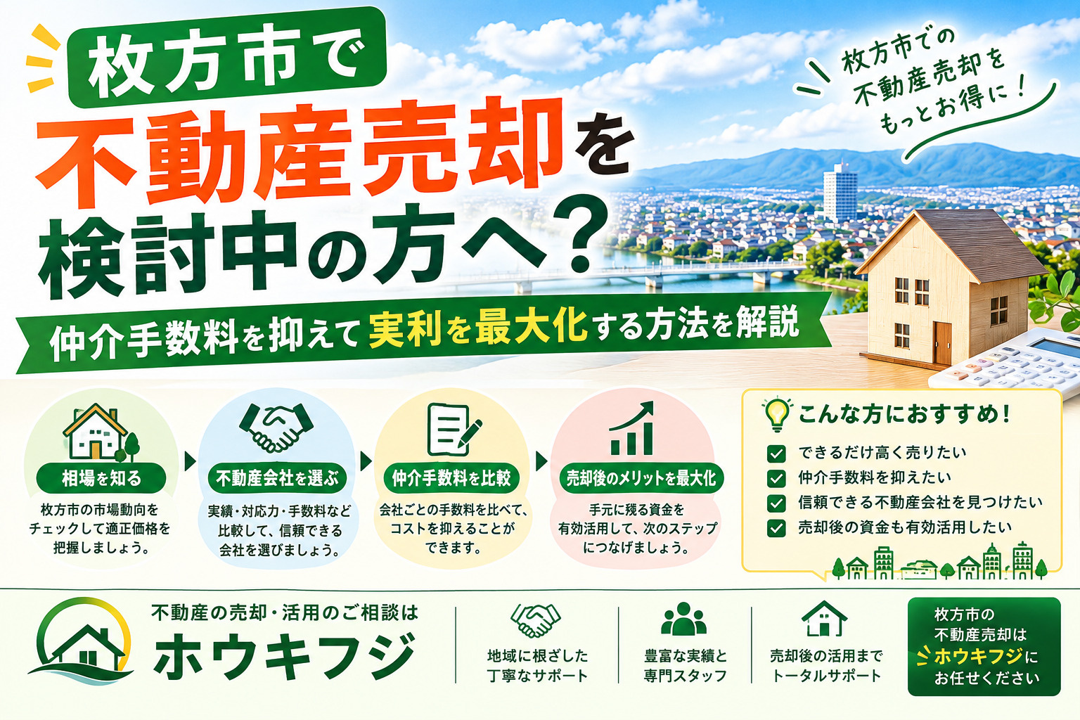 枚方市で不動産売却を検討中の方へ?仲介手数料を抑えて実利を最大化する方法を解説の画像