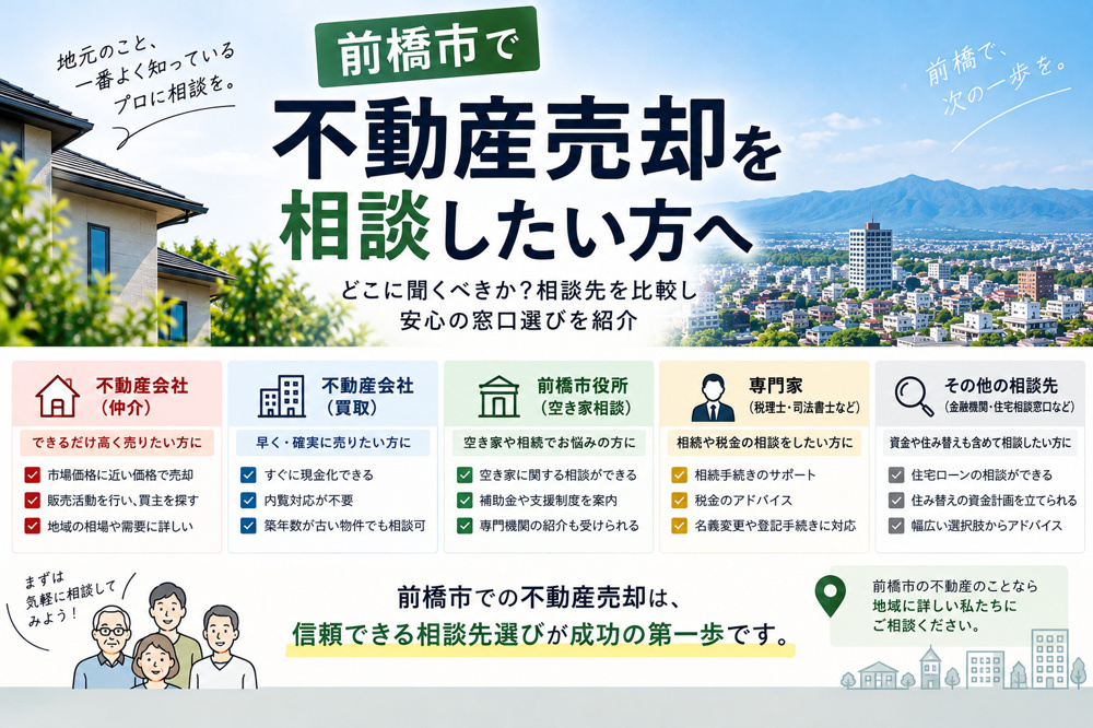前橋市で不動産売却を相談したい方へどこに聞くべきか解説前橋市の不動産売却相談先を比較し安心の窓口選びを紹介の画像
