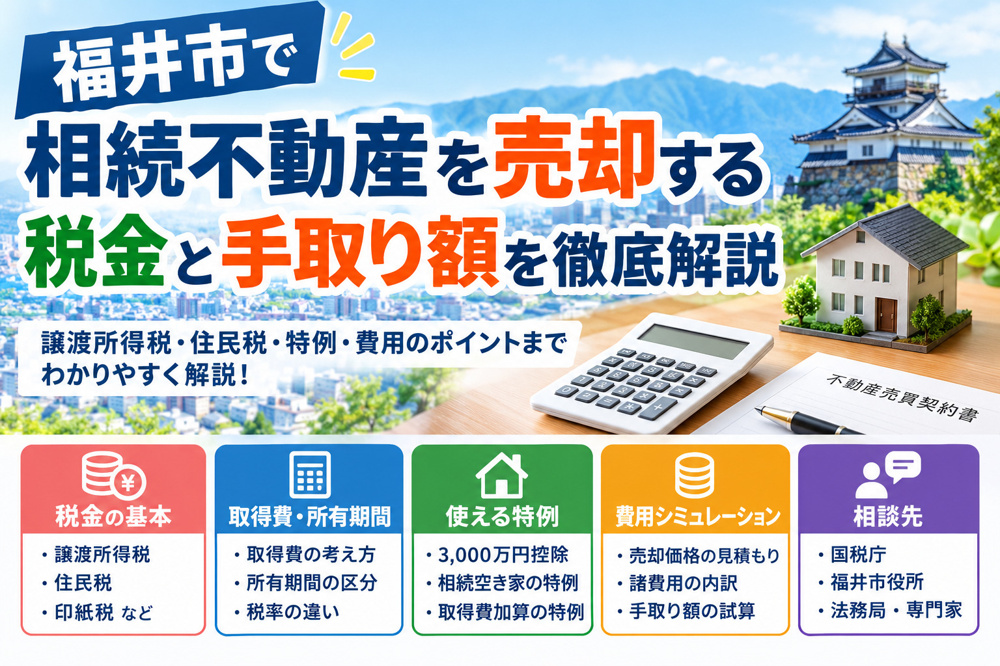 福井市の相続不動産売却で損しない？譲渡所得税や費用を分かりやすく解説の画像