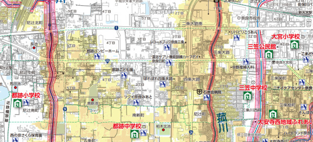 奈良市三条大路周辺ハザードマップイメージ