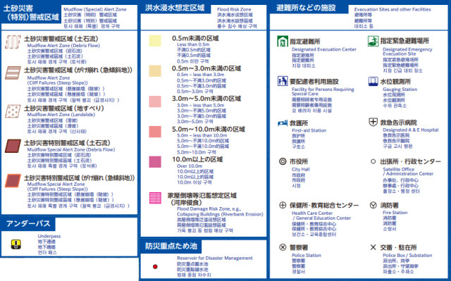奈良市ハザードマップ区分表