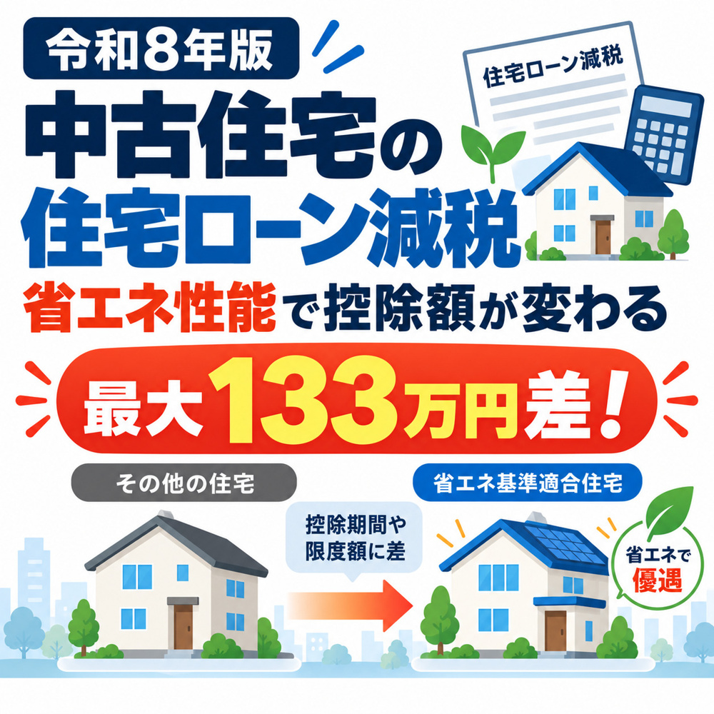 【令和8年版】中古住宅の住宅ローン減税｜省エネ性能で控除額が最大133万円変わりますの画像