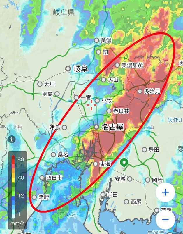 愛知・岐阜に線状降水帯の画像