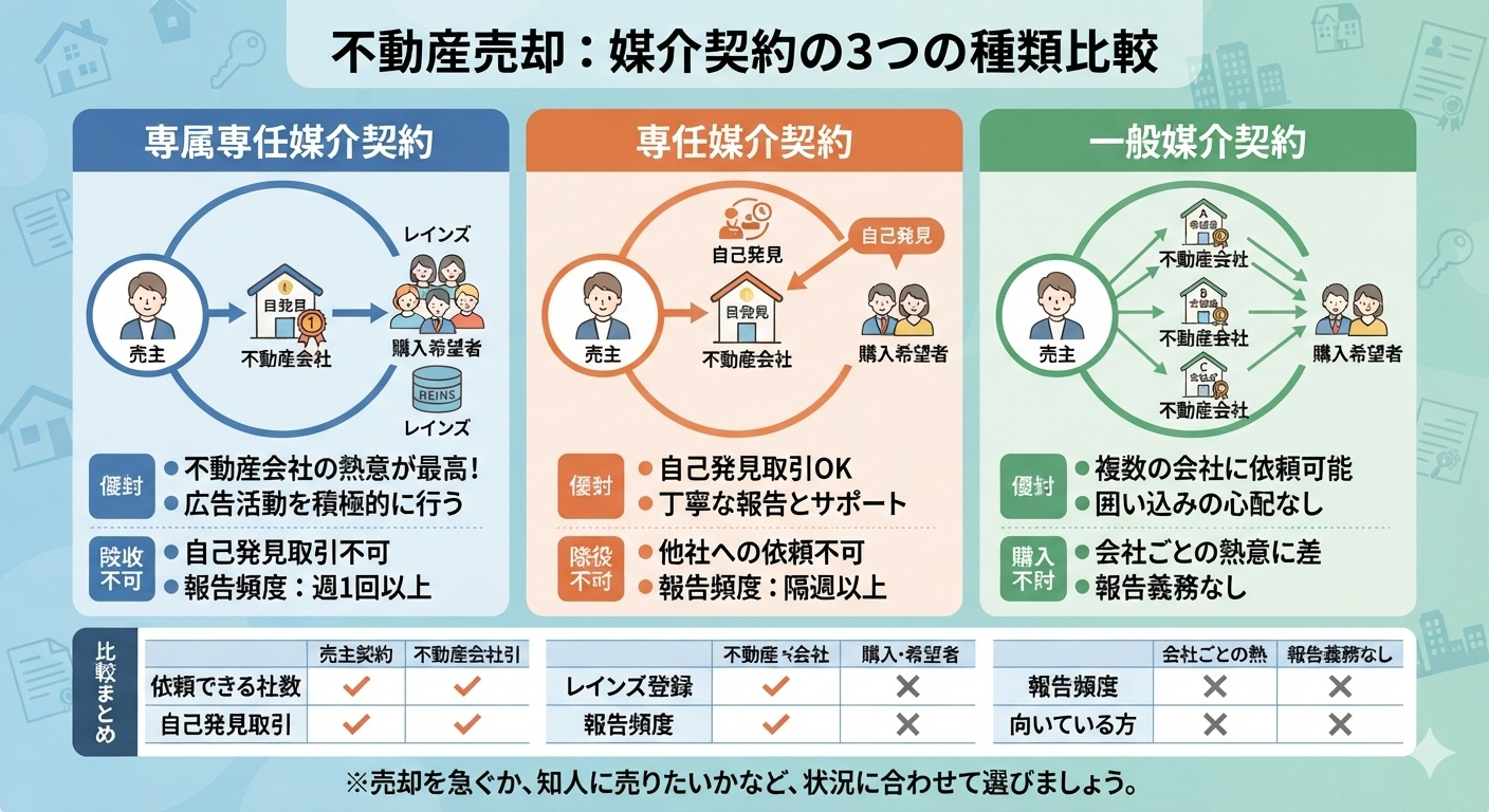 【沼津市の不動産売却コラム】不動産売却　媒介って？どれを選べば正解？「一般媒介」と「専任媒介」と「専属専任媒介」のメリット・デメリットを徹底解説！の画像