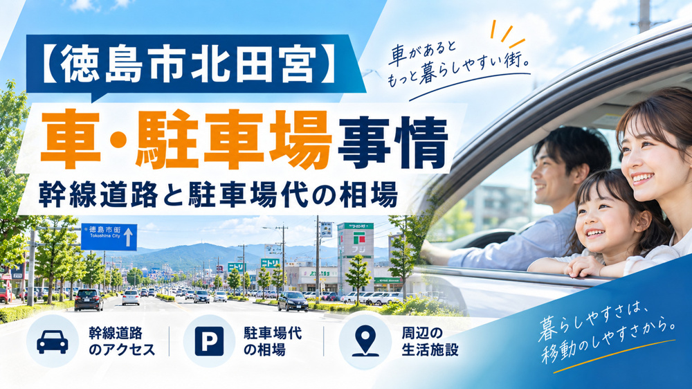 【徳島市北田宮】車・駐車場事情｜幹線道路と駐車場代の相場の画像