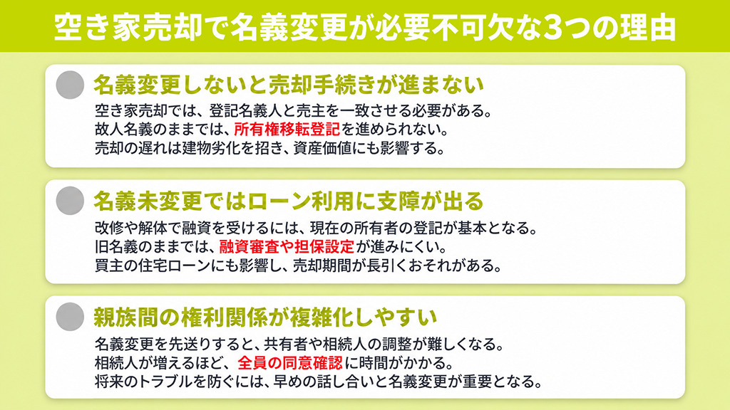  空き家売却で名義変更が必要不可欠な3つの理由