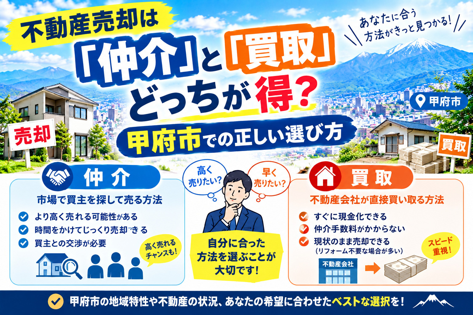 不動産売却は「仲介」と「買取」どっちが得?甲府市での正しい選び方の画像