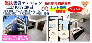天王洲アイル駅・北品川駅【ペット可】築浅賃貸マンション1LDKの画像