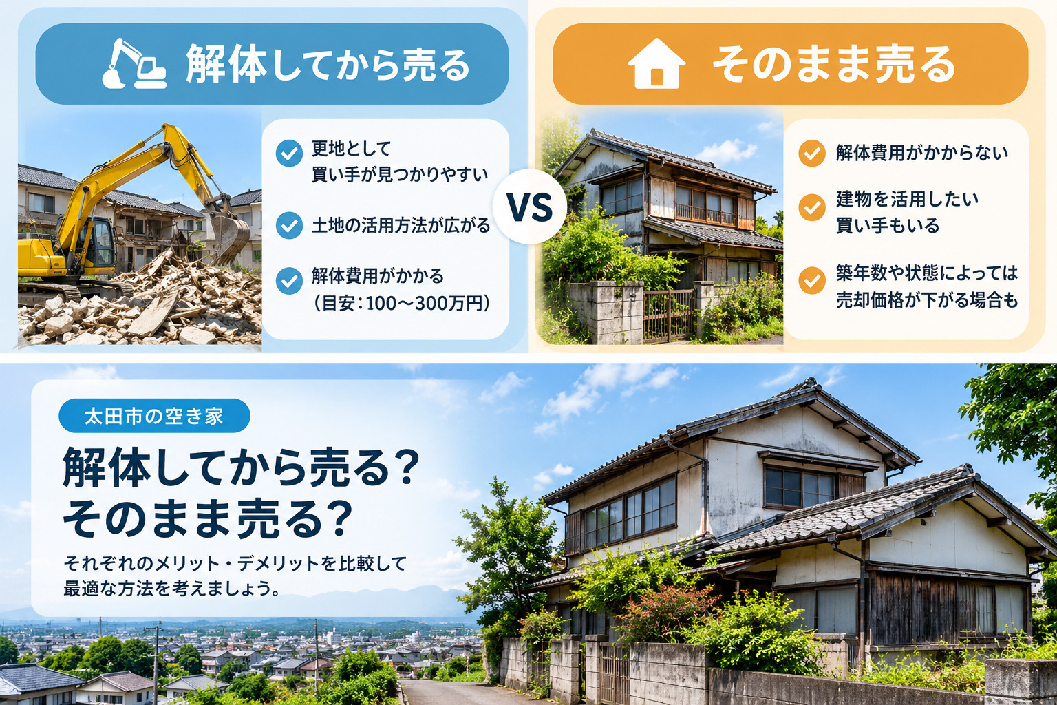 太田市の空き家を解体して売る場合とそのまま売る場合の比較