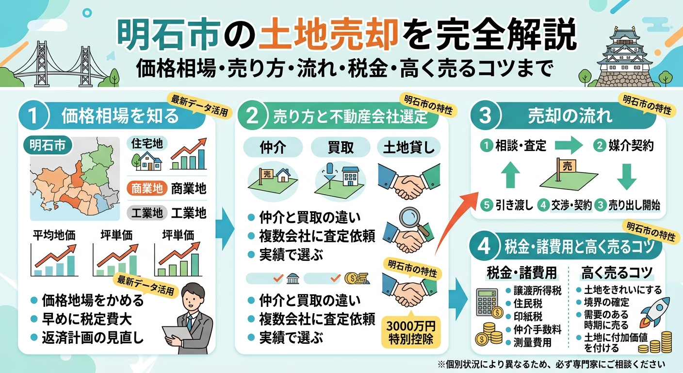 【明石市】土地を売るには?価格相場・売却の流れ・税金・高く売るコツを徹底解説の画像