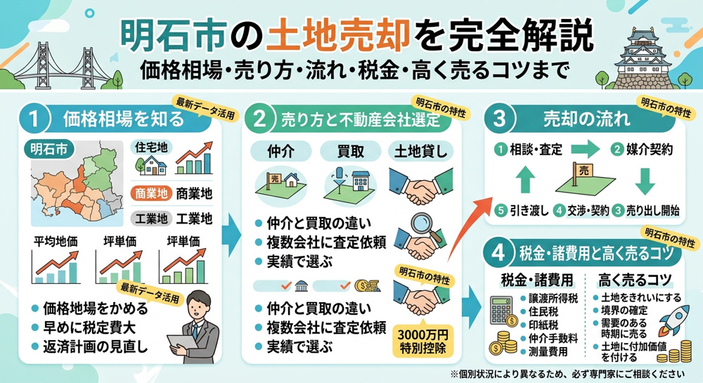 【明石市】土地を売るには？価格相場・売却の流れ・税金・高く売るコツを徹底解説の画像