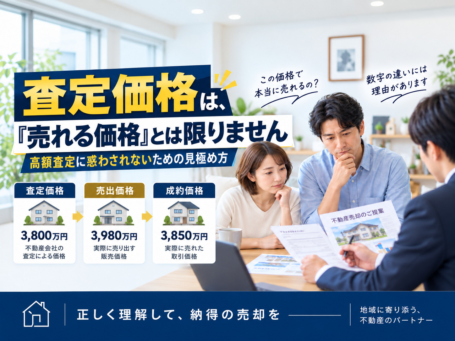 査定価格の金額と根拠を比較検討するイメージ