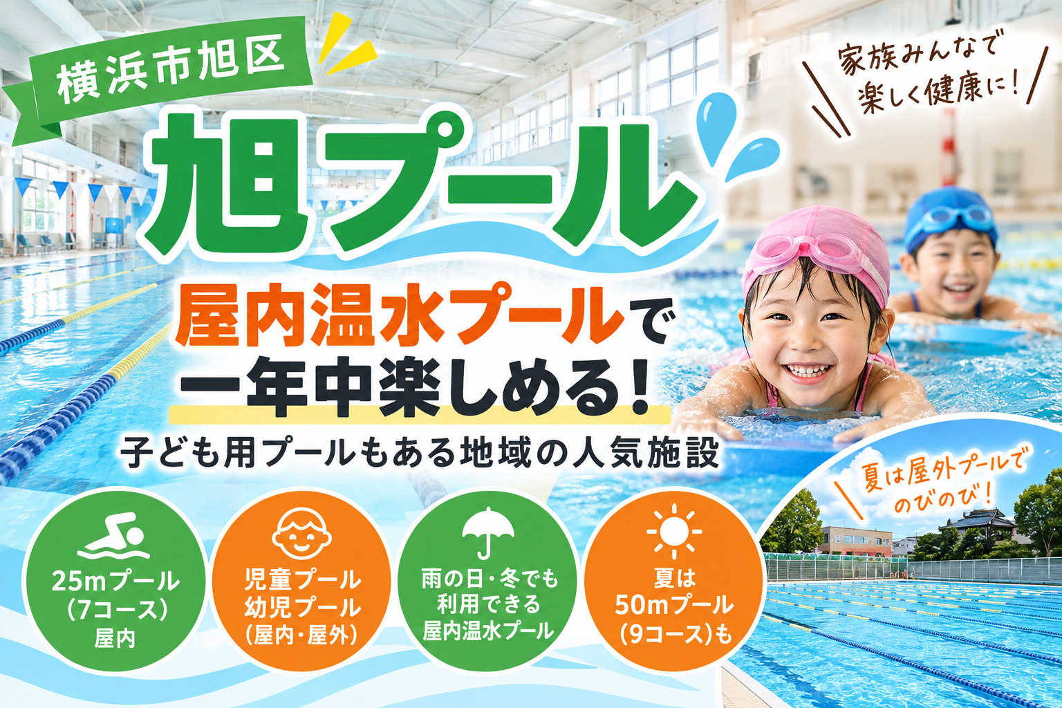 横浜市旭区「旭プール」は屋内温水プールで一年中楽しめる!子ども用プールもある地域の人気施設の画像