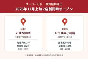 スーパー万代が滋賀県初進出!堅田・栗東小柿に2026年12月上旬2店舗同時オープンの画像