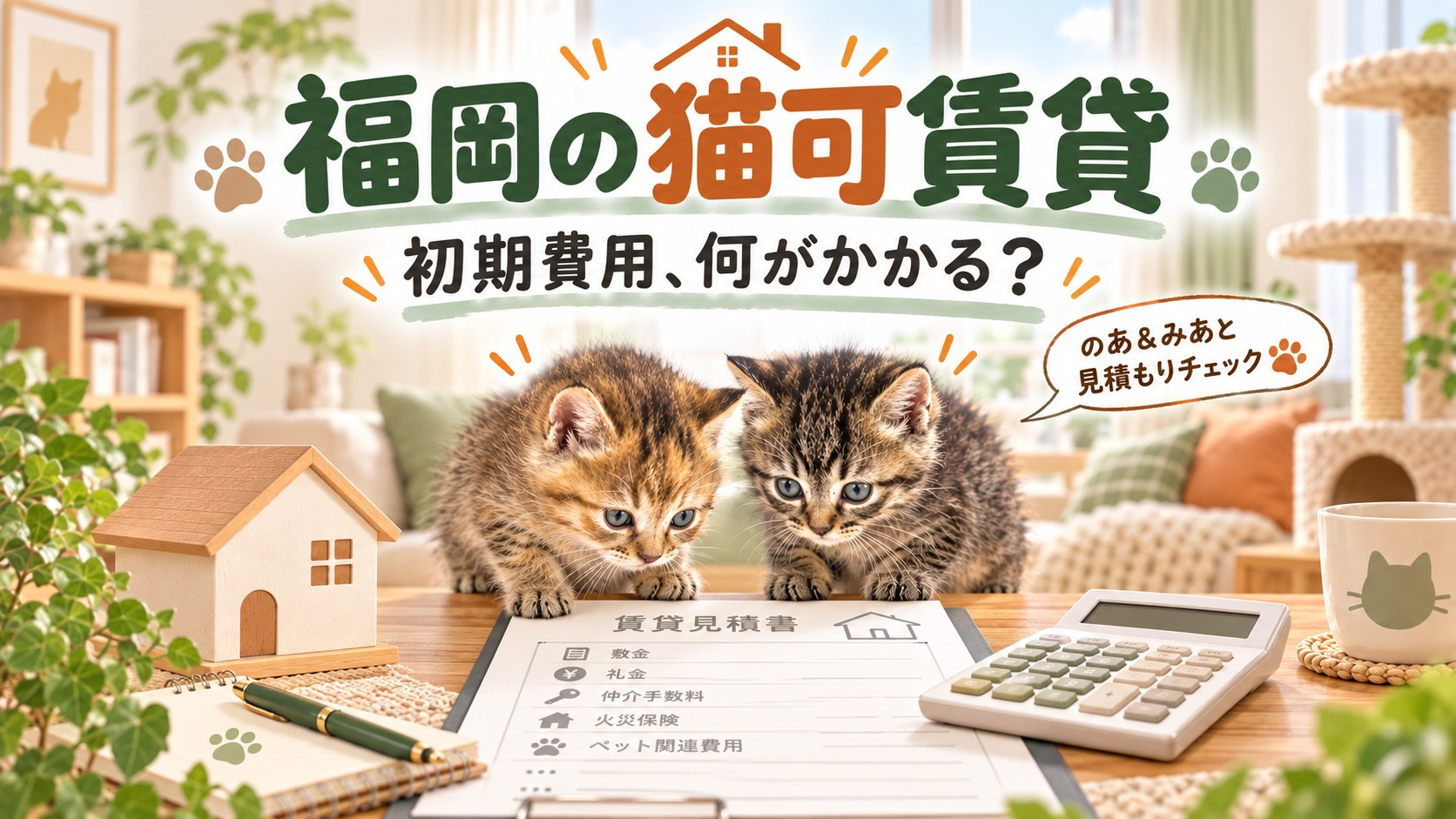 福岡の猫可賃貸、初期費用は何がかかる?見積もりで確認したい5つの項目の画像