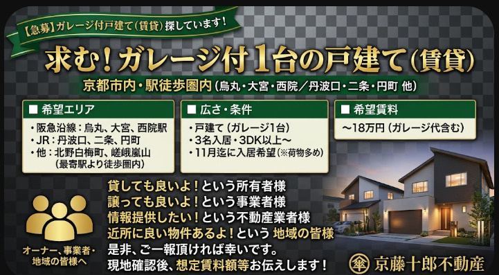 【求ム！】京都駅付近より北西の戸建ての画像