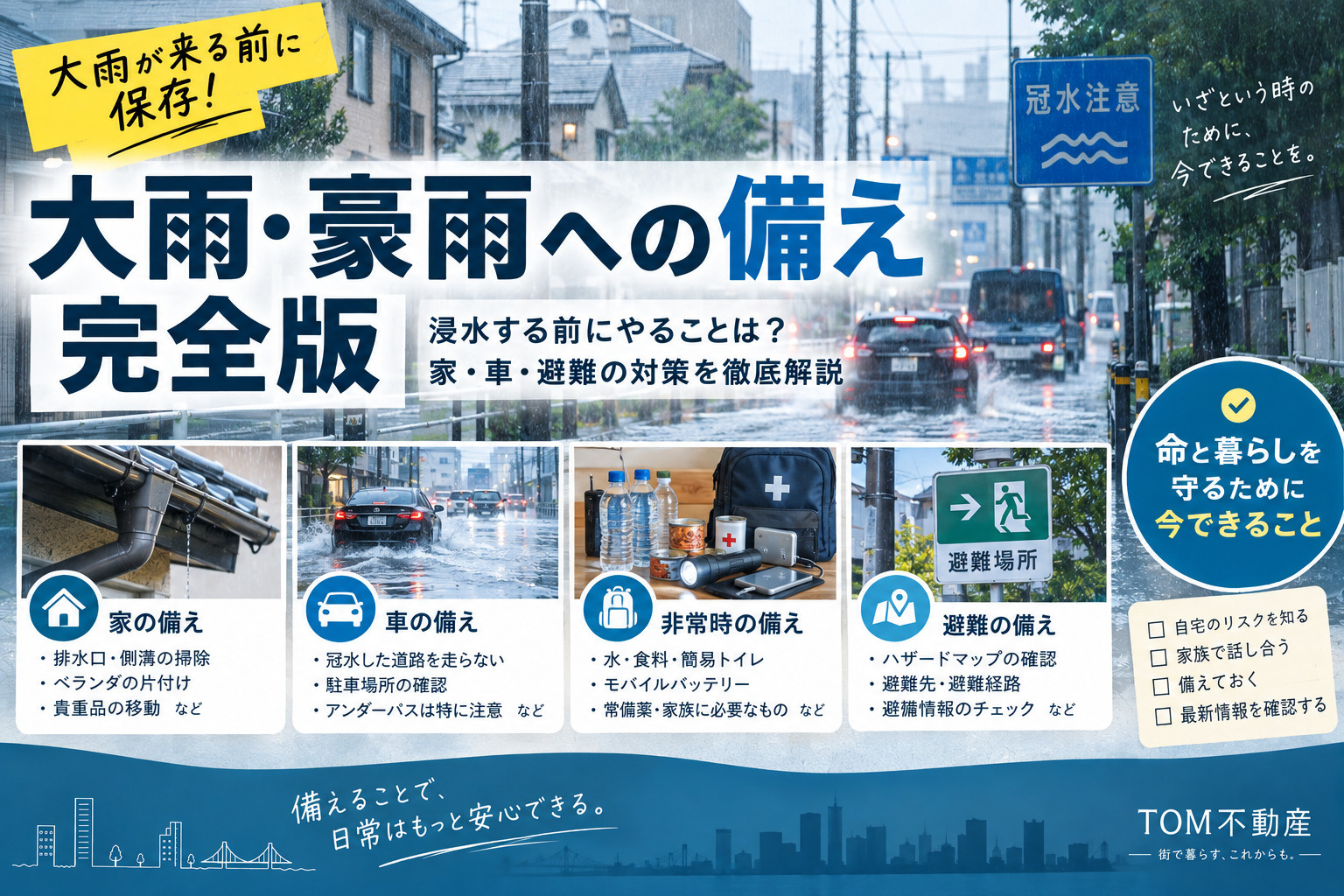 【大雨・豪雨への備え完全版】浸水する前にやることは?家・車・避難の対策を解説の画像