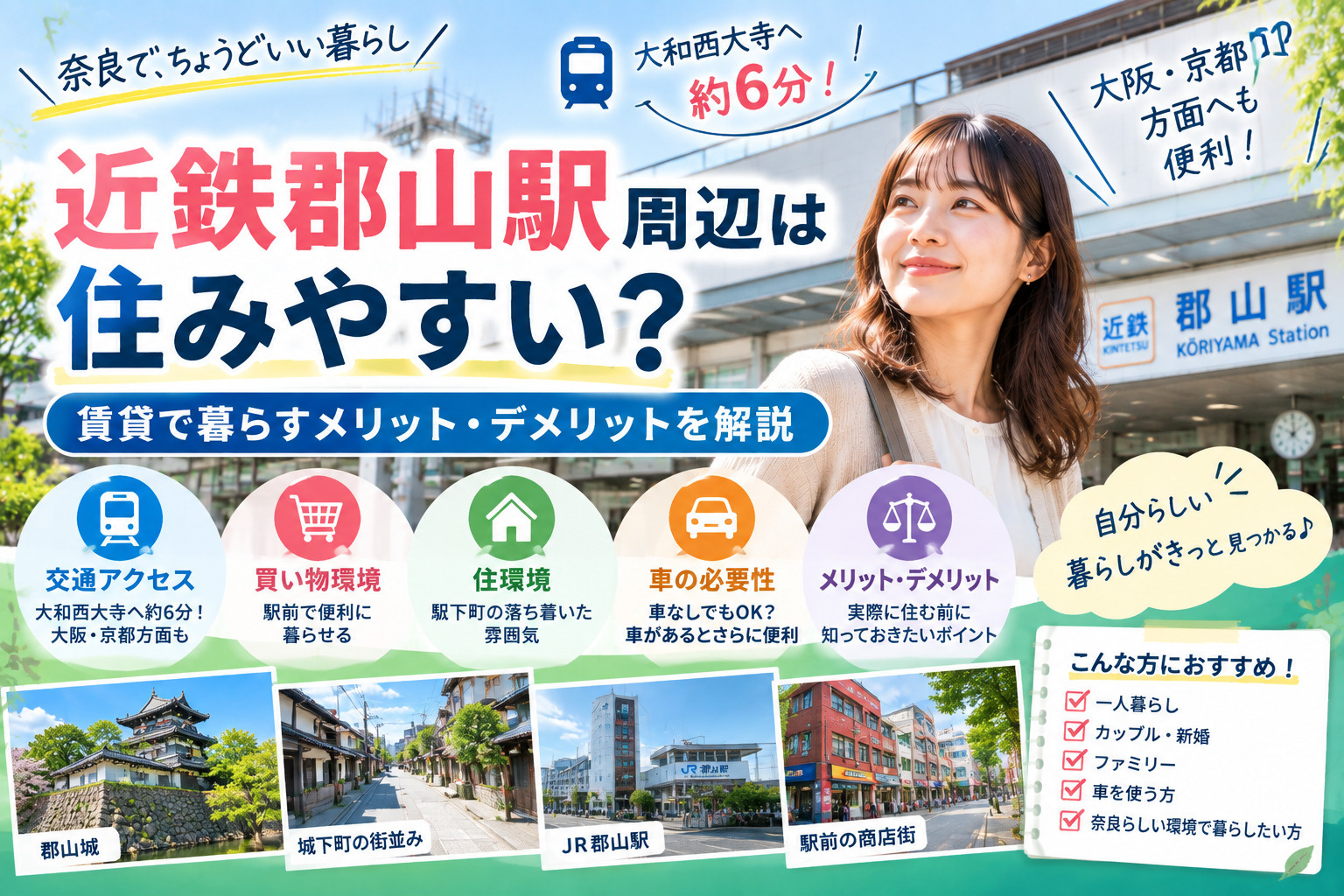 近鉄郡山駅周辺は住みやすい?賃貸で暮らすメリット・デメリットを地域密着で解説の画像