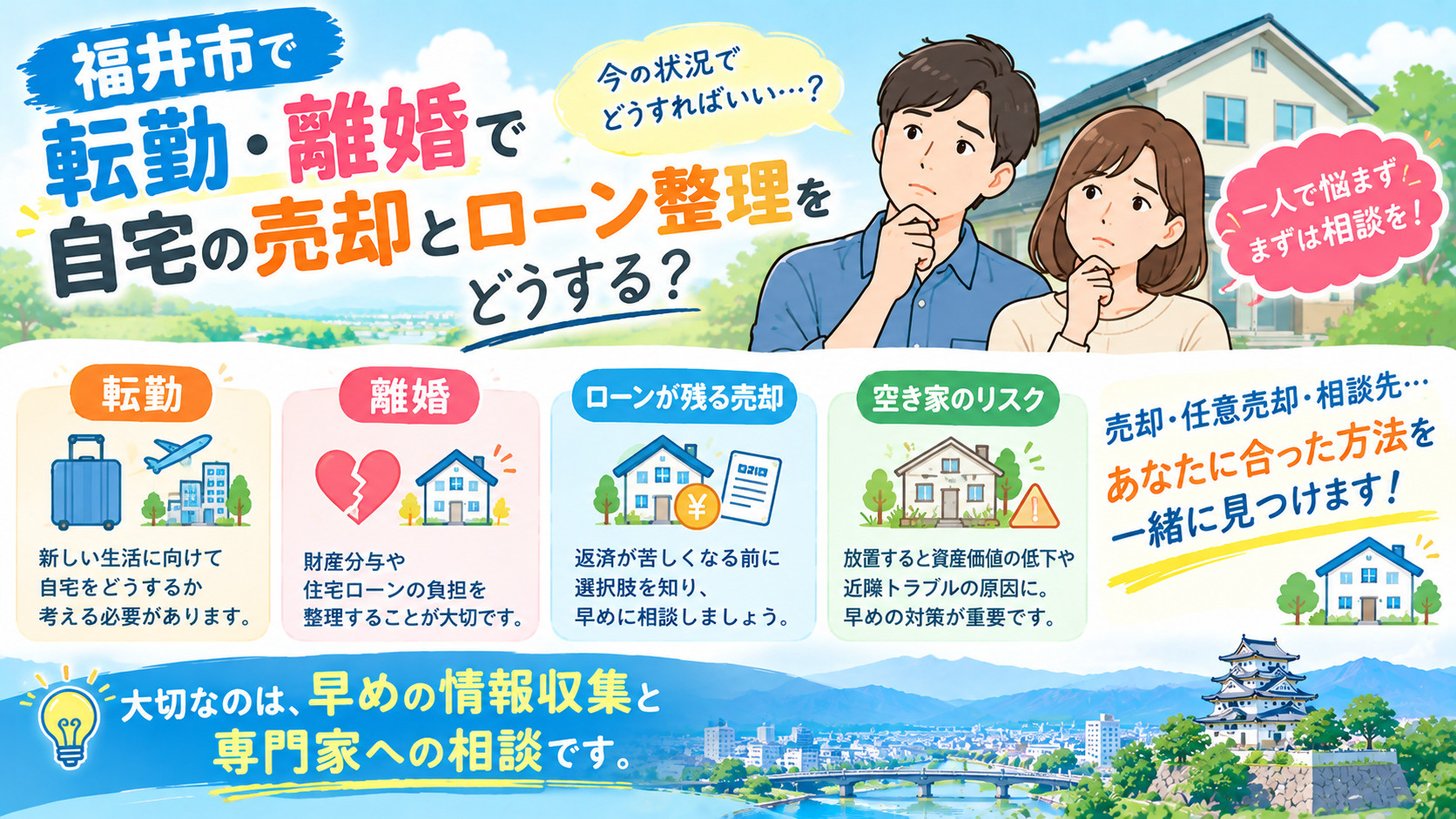 福井市で転勤や離婚時の持ち家売却はどうする？任意売却の基礎知識と相談先を解説の画像