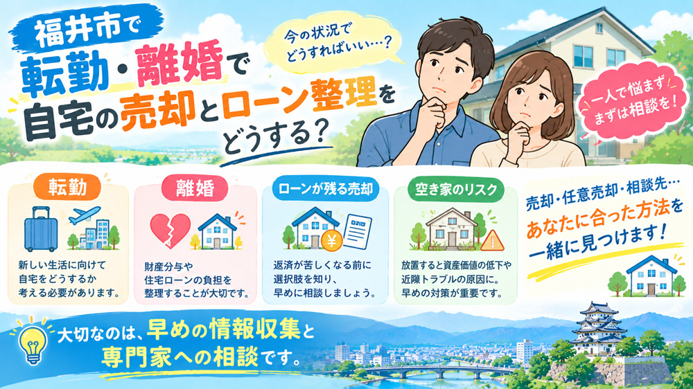 福井市で転勤や離婚時の持ち家売却はどうする？任意売却の基礎知識と相談先を解説の画像