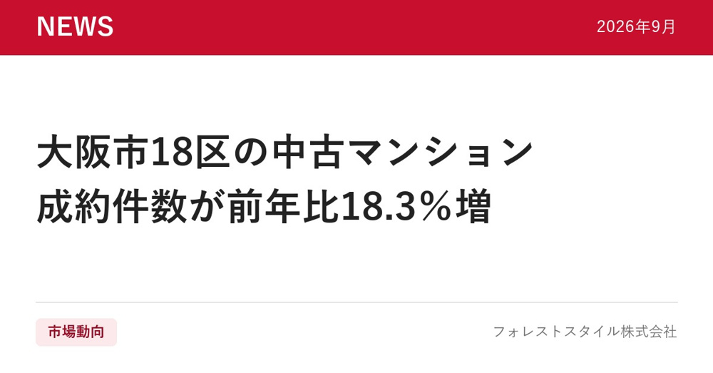 【2026年8月】大阪市18区の中古マンション成約件数が前年比18.3％増｜都島区・旭区・城東区の今の画像
