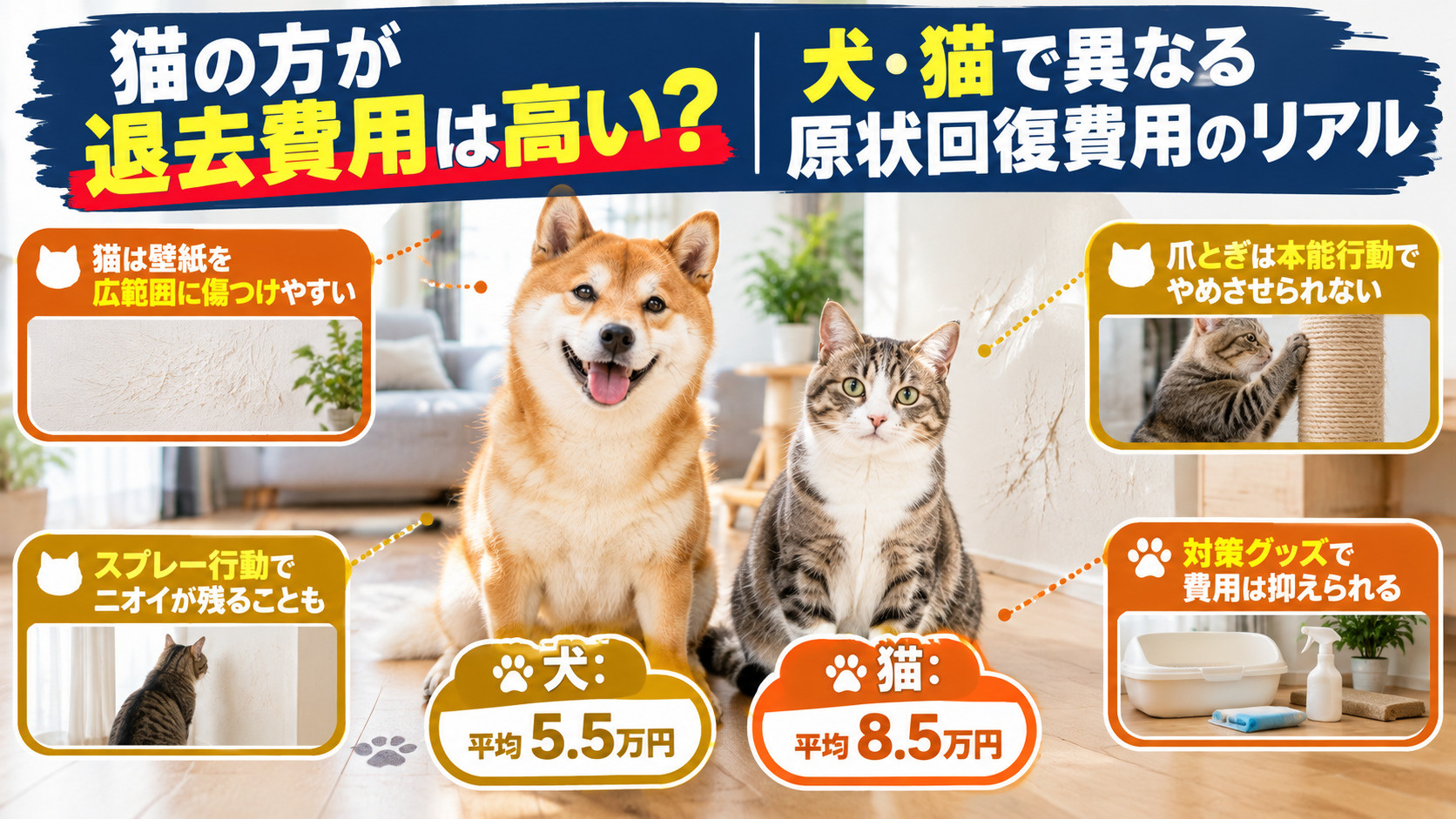 「猫の方が退去費用は高い?」<br>犬・猫で異なる原状回復費用のリアルの画像
