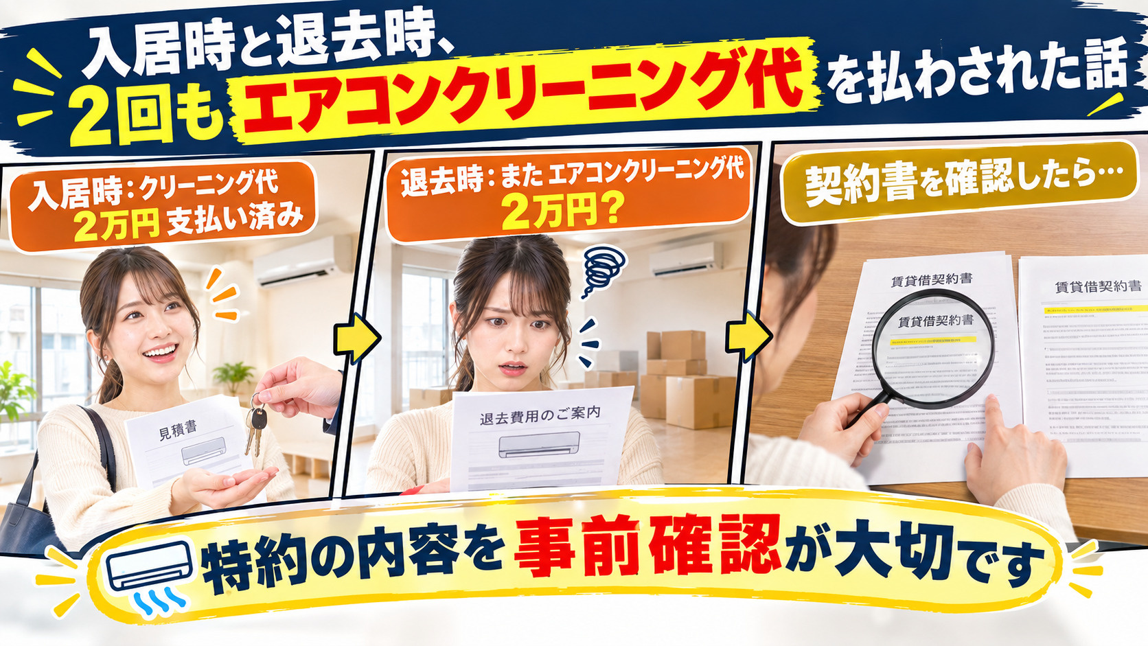 入居時と退去時、2回もエアコンクリーニング代を払わされた話の画像