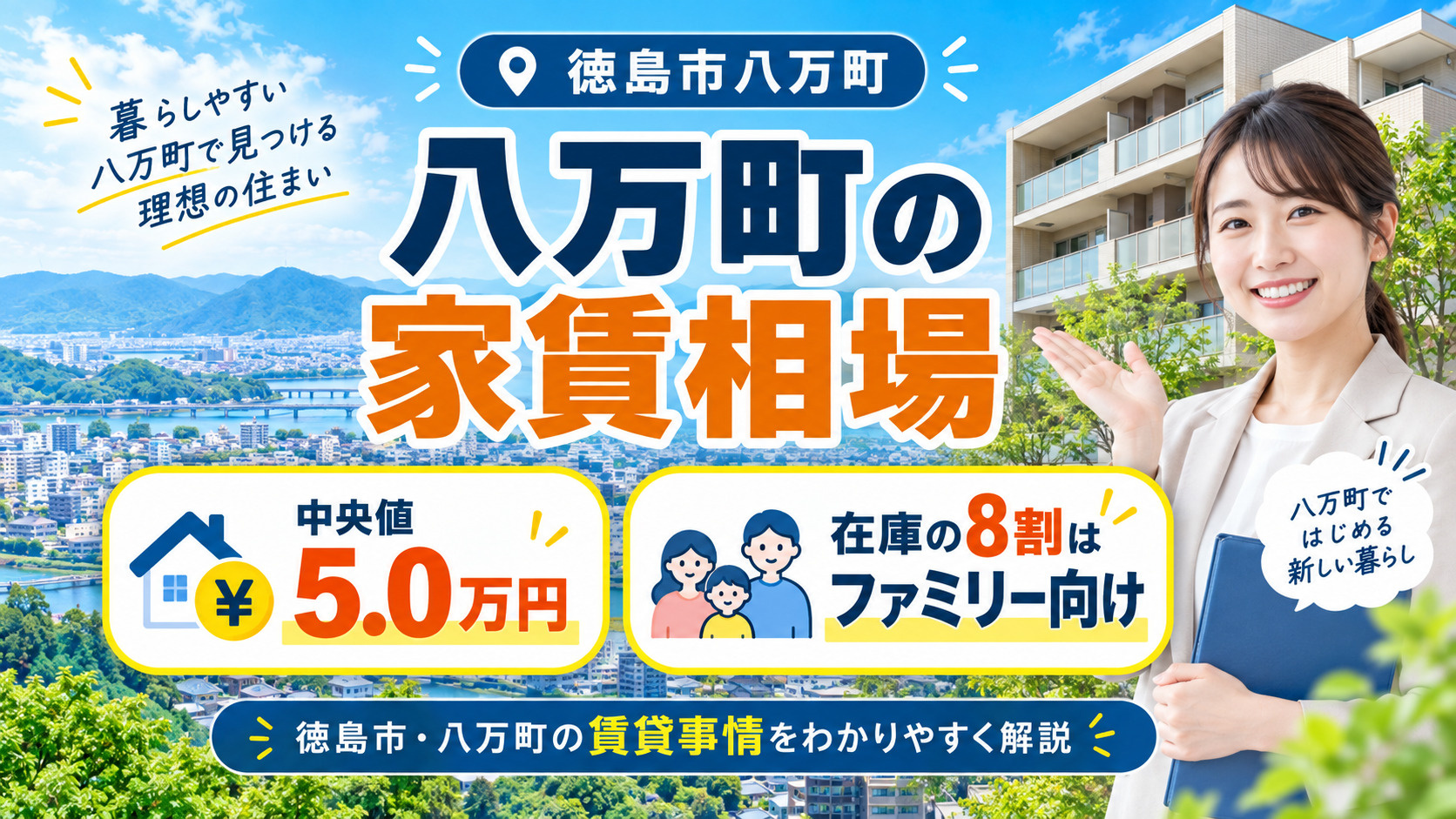 八万町の家賃相場｜中央値5.0万円、在庫の8割はファミリー向けの画像