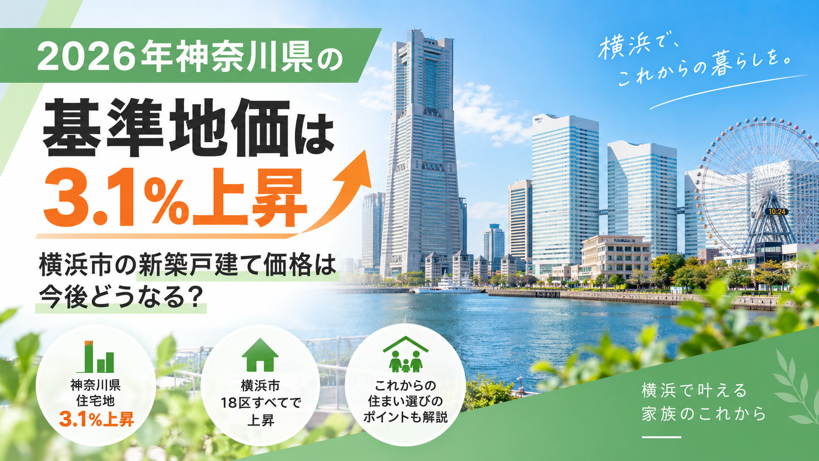 2026年神奈川県の基準地価は3.1%上昇|横浜市の新築戸建て価格は今後どうなる?の画像