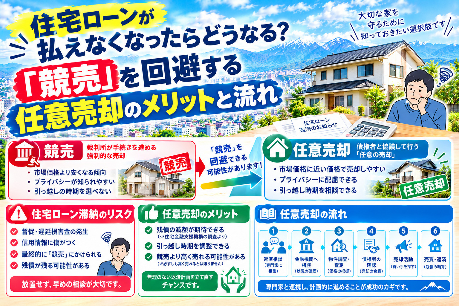 住宅ローンが払えなくなったらどうなる?「競売」を回避する任意売却のメリットと流れの画像