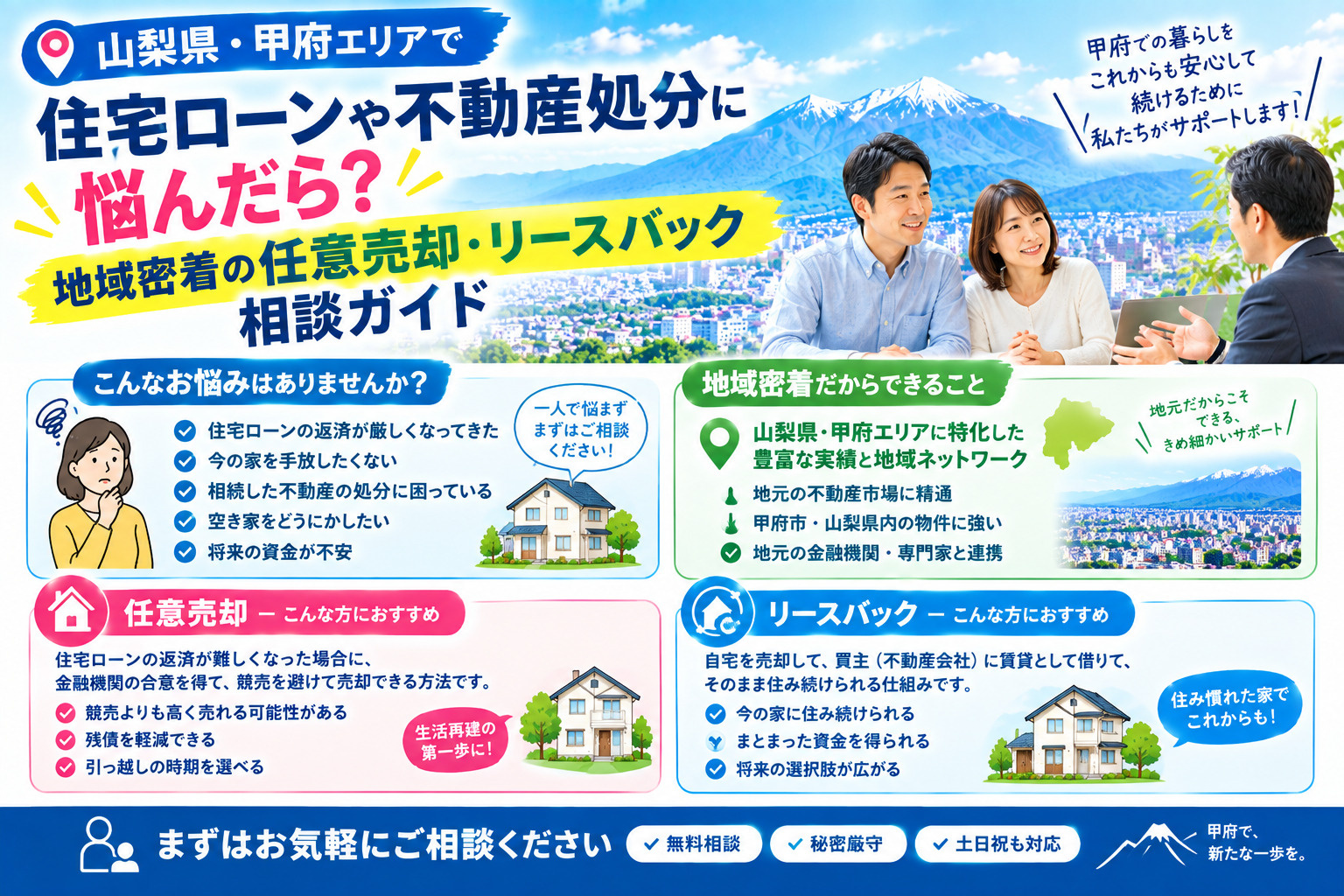 山梨県・甲府エリアで住宅ローンや不動産処分に悩んだら?地域密着の任意売却・リースバック相談ガイドの画像